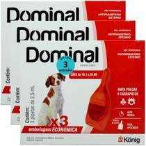 Dominal pipeta para cães 10,1 a 25kg 2,5ml vermelho 3 unid. kit com 3 cxs prevenção de pulgas e carrapatos