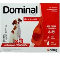 Dominal pipeta para cães 10,1 a 25kg 2,5ml vermelho com 3 unidades prevenção de pulgas e carrapatos