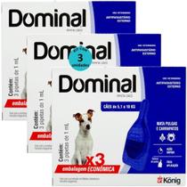 Dominal pipeta para cães 5,1 a 10kg 1ml azul 3 unid. kit com 3 cxs prevenção de pulgas e carrapatos