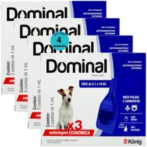 Dominal pipeta para cães 5,1 a 10kg 1ml azul 3 unid. kit com 4 cxs prevenção de pulgas e carrapatos