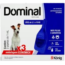 Dominal pipeta para cães 5,1 a 10kg 1ml azul com 3 unidades prevenção de pulgas e carrapatos