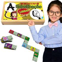 Dominó de Alfabetização Libras Jogo Educativo em Madeira