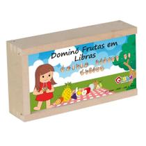 Dominó de libras tema frutas 28 peças caixa de madeira Dominó de libras tema frutas 28 peças caixa de madeira