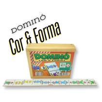 Domino Didatico Cor e Forma 28 Peças Madeira Alfabetização Brinquedos Jott Play