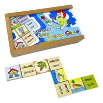 Dominó Educativo Figuras e Palavras Jogo Pedagógico Alfabetização de Madeira Carlu