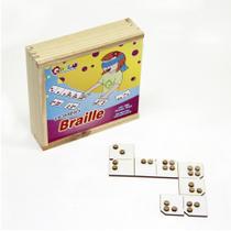 Dominó Em Braille Madeira Caixa Com Tampa Inclusão Educativo
