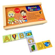 Dominó Figuras e Letras Brinquedos Educativos Pedagógico Infantil Jogo Alfabetização Madeira Carimbras Criança 3 anos