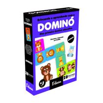 Dominó Jogo Educativo Pedagógico Animais 28pcs Madeira Mdf