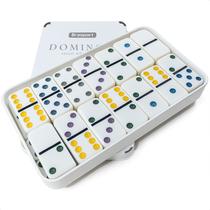 Dominó Jogo Profissional 28 Peças Osso Resistente Colorido Adulto Infantil Estojo De Lata