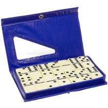 Dominó Profissional Osso Estojo 28 Peças Double Six Jogo 10mm Azul