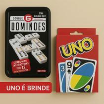 Dominó Profissional Osso Lata 10mm 28 Pçs + Uno Brinde Dominó Profissional Osso Lata 10mm 28 Pçs + Uno Brinde