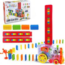 Domino Train, conjunto de 120 peças de blocos de dominó, conjunto de dominó de blocos de brinquedo de construção e empilhamento para brinquedos de 3 a 7 anos, presentes criativos para meninos e meninas para crianças