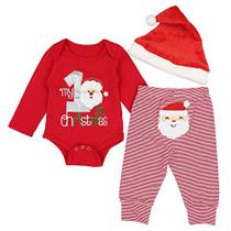 DONWEN Natal Recém-nascido Baby Boys Roupas Meu 1º Natal Rompers Bodysuit Papai Noel Calças com Chapéu de Natal 0-3 Meses