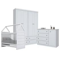 Dormitório Americano 4 portas com Berço Montessoriano Cabana - Branco HP - Móveis Henn