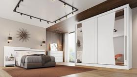 Dormitório Casal Completo com Espelho 3 Peças 2 Portas 14 Gavetas - Orion-Branco - Móveis Novo Horizonte