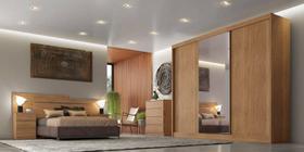 Dormitório Casal Completo com Espelho 3 Peças 3 Portas 16 Gavetas - Logan-Cumaru - Móveis Novo Horizonte