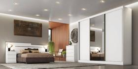 Dormitório Casal Completo com Espelho 3 Peças 3 Portas 18 Gavetas - Logan-Branco - Móveis Novo Horizonte