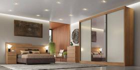 Dormitório Casal Completo com Espelho 3 Peças 3 Portas 18 Gavetas - Logan-Cumaru/Fendi - Móveis Novo Horizonte