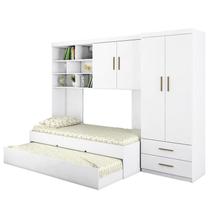 Dormitório Chiara Guarda Roupa, Aéreo 2 Portas e Bicama Branco com Colchões Supreme D20 - Phoenix Baby