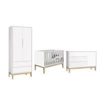 Dormitório Classic 2 Portas e Cômoda com Porta Branco com Pés Madeira Natural - Reller Móveis