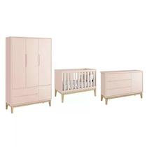 Dormitório Classic 3 Portas Rosa com Pés Madeira Natural - Reller Móveis Dormitório Classic 3 Portas Rosa com Pés Madeira Natural - Reller Móveis