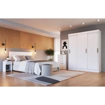 Dormitório Completo Essential com Cabeceira, Cômoda e Guarda Roupa Decibal Branco