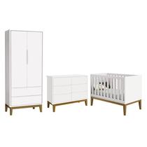 Dormitório Completo Infantil Classic 2 Portas, Cômoda 6 Gavetas e Berço Branco Fosco com Pés Amadeirado - Reller Móveis Dormitório Completo Infantil Classic 2 Portas, Cômoda 6 Gavetas e Berço Branco Fosco com Pés Amadeirado - Reller Móveis