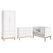 Dormitório Completo Infantil Classic 2 Portas, Cômoda 6 Gavetas e Berço Branco Fosco com Pés Madeira Dormitório Completo Infantil Classic 2 Portas, Cômoda 6 Gavetas e Berço Branco Fosco com Pés Madeira