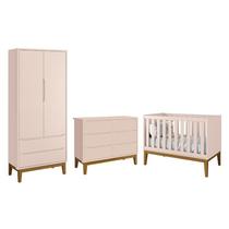 Dormitório Completo Infantil Classic 2 Portas, Cômoda 6 Gavetas e Berço Rosa Fosco com Pés Amadeirado - Reller Móveis Dormitório Completo Infantil Classic 2 Portas, Cômoda 6 Gavetas e Berço Rosa Fosco com Pés Amadeirado - Reller Móveis