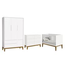 Dormitório Completo Infantil Classic 3 Portas, Cômoda 6 Gavetas e Berço Branco Fosco com Pés Amadeir Dormitório Completo Infantil Classic 3 Portas, Cômoda 6 Gavetas e Berço Branco Fosco com Pés Amadeir
