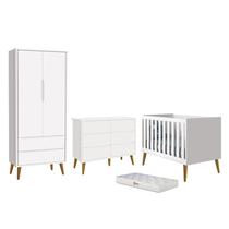 Dormitório Completo Infantil Theo 2 Portas, Cômoda 6 Gavetas, Berço Branco Fosco com Pés Amadeirado e Colchão D18 - Reller Móveis Dormitório Completo Infantil Theo 2 Portas, Cômoda 6 Gavetas, Berço Branco Fosco com Pés Amadeirado e Colchão D18 - Reller Móveis