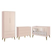 Dormitório Completo Infantil Theo 2 Portas, Cômoda 6 Gavetas e Berço Rosa Fosco com Pés Amadeirado - Reller Móveis Dormitório Completo Infantil Theo 2 Portas, Cômoda 6 Gavetas e Berço Rosa Fosco com Pés Amadeirado - Reller Móveis