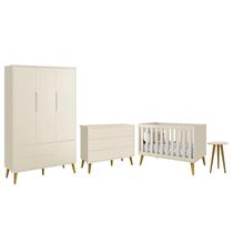 Dormitório Completo Infantil Theo 3 Portas, Cômoda 6 Gavetas, Berço e Mesa de Canto com Pés Amadeirado - Reller Móveis