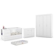 Dormitório Completo Infantil Tutto New 4 Portas, Cômoda, Berço Multifuncional Formare e Colchão D18 - Matic Móveis