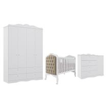 Dormitório Encanto Guarda Roupa, Cômoda e Berço Harmonia com Capitonê - Permóbili Baby Dormitório Encanto Guarda Roupa, Cômoda e Berço Harmonia com Capitonê - Permóbili Baby