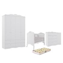 Dormitório Encanto Guarda-Roupa, Cômoda e Berço Harmonia com Colchão Supreme - Permóbili Baby Dormitório Encanto Guarda-Roupa, Cômoda e Berço Harmonia com Colchão Supreme - Permóbili Baby