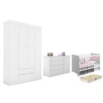 Dormitório Helena Guarda Roupa, Cômoda e Berço Mel com Colchão Supreme - Phoenix Baby