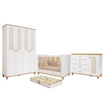 Dormitório Infantil Alfajor Guarda Roupa, Cômoda 1 Porta e Berço com Colchão Supreme - Permóbili Baby