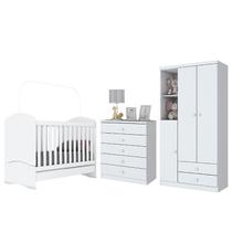 Dormitório Infantil Bala de Menta com Guarda Roupa, Cômoda e Berço Branco Brilho - Móveis Henn Dormitório Infantil Bala de Menta com Guarda Roupa, Cômoda e Berço Branco Brilho - Móveis Henn