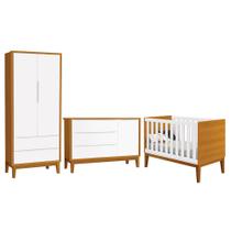 Dormitório Infantil Classic 2 Portas, Cômoda 1 Porta e Berço com Pés Amadeirado - Reller Móveis