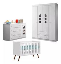 Dormitório Infantil Completo 3 Peças Berço Cômoda Roupeiro 4 portas - Móveis Leartam Dormitório Infantil Completo 3 Peças Berço Cômoda Roupeiro 4 portas - Móveis Leartam