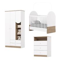 Dormitório Infantil Completo Berço Mini Cama 3x1 Para Quarto Bebê Magia Branco / Madeirado