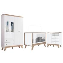 Dormitório Infantil Confete com Guarda Roupa, Cômoda e Berço Branco/Jequitibá - Móveis Henn Dormitório Infantil Confete com Guarda Roupa, Cômoda e Berço Branco/Jequitibá - Móveis Henn