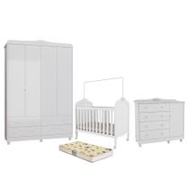 Dormitório Infantil Elô Guarda Roupa, Cômoda e Berço com Colchão Supreme - Móveis Peroba