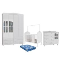 Dormitório Infantil Elô Janelas Guarda Roupa, Cômoda e Berço com Colchão Baby Physical - Móveis Peroba