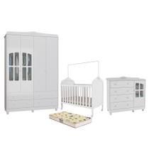 Dormitório Infantil Elô Janelas Guarda Roupa, Cômoda e Berço com Colchão Supreme - Móveis Peroba