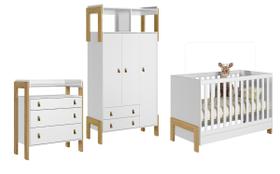 Dormitório Infantil Fantasia Guarda Roupa Cômoda e Berço Branco Acetinado - Qmovi Dormitório Infantil Fantasia Guarda Roupa Cômoda e Berço Branco Acetinado - Qmovi