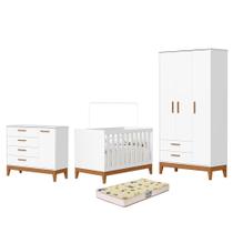 Dormitório Infantil Flip Guarda Roupa 3 Portas, Cômoda 1 Porta e Berço com Colchão Supreme - Reller Móveis