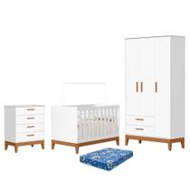 Dormitório Infantil Flip Guarda Roupa 3 Portas, Cômoda 4 Gavetas e Berço com Colchão Physical - Reller Móveis