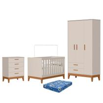 Dormitório Infantil Flip Guarda Roupa 3 Portas, Cômoda 4 Gavetas e Berço com Colchão Physical - Reller Móveis